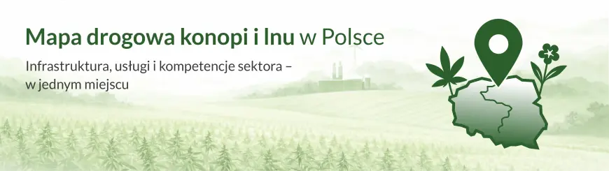 Grafika "Mapa drogowa konopi i lnu". Przekierowuje na zewnętrzną stronę mapalenikonopie.pl