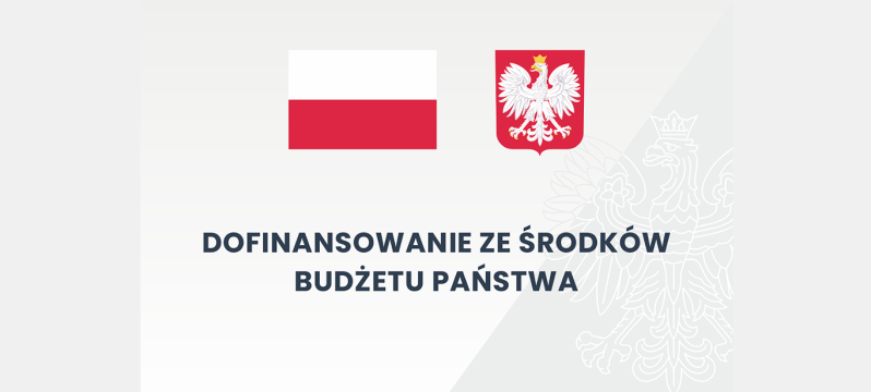 Flaga polski, godło polski i napis dofinansowanie ze środków budżetu państwa